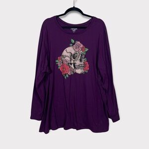 Torrid Heritage Jersey Top 4 Rose Floral Rhinestone Skull Grunge Whimsigoth Punk